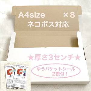 《8枚/新A4サイズ & シール2袋付》ネコポス対応 ダンボール 段ボール クーポン利用にも 3センチ