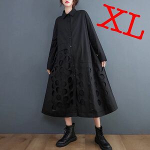  One-piece long One-piece maxi height dress shirt One-piece Maxi-length dress mode body type cover maternity black black XL