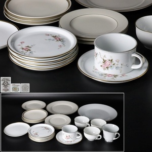 【宙】ノリタケ Noritake 大倉陶器 OKURA ライン入りプレート 花柄カップ&ソーサー 19点纏めて Bone China 日本陶器 細密細工 7M30.4.4.D