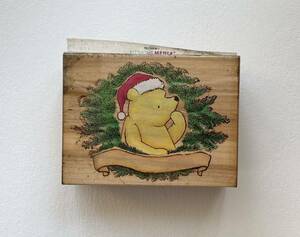 クラシックプー　ALL NIGHT MEDIA　木製　スタンプ　Pooh Wreath　プーさんのリース　クリスマス　大きなスタンプ　未使用品汚れ有