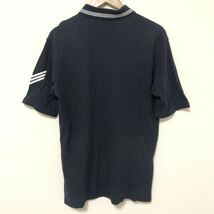 C5964◆adidas アディダス◆サイズL ポロシャツ ブラック メンズ コットン100% ハーフジップ ロゴ 刺繍 ライン入 スポーツ 半袖シャツ/oo_画像2