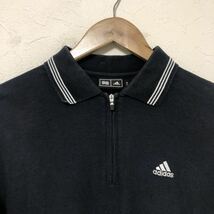 C5964◆adidas アディダス◆サイズL ポロシャツ ブラック メンズ コットン100% ハーフジップ ロゴ 刺繍 ライン入 スポーツ 半袖シャツ/oo_画像4