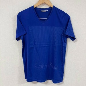 H4133NL Calvin Klein カルバンクライン サイズM Vネック 半袖Tシャツ ブルー メンズ コットンTシャツ 綿100% 大人カジュアル USED 
