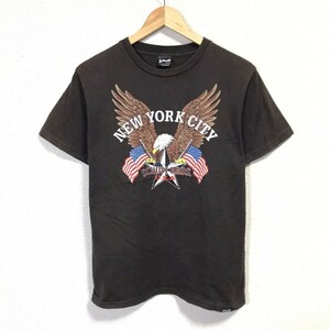 H3320dL Schott N.Y.C ショット エヌワイシー サイズM位 半袖Tシャツ プリントTシャツ ダークブラウン メンズ USED 古着 ライダース 