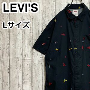 LEVI'S リーバイス 半袖 BDシャツ ボタンダウンシャツ Lサイズ ブラック 総柄 インコ 花 23-212