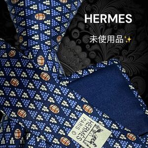 未使用品 HERMES フランス製 ブドウ柄 樽 ネイビー系 総柄