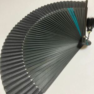  one side pasting silk fan black green 