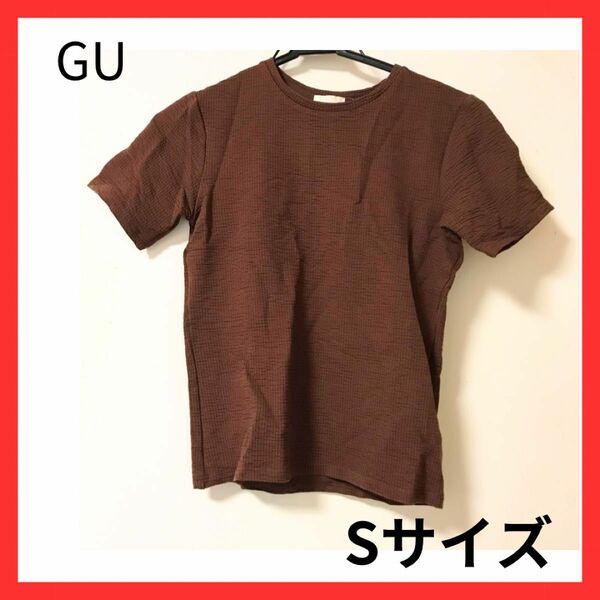 【 新品未使用 】GU woman ジャカードクールネックT 半袖 36 BROWN トップス 半袖 Tシャツ ブラウン Sサイズ