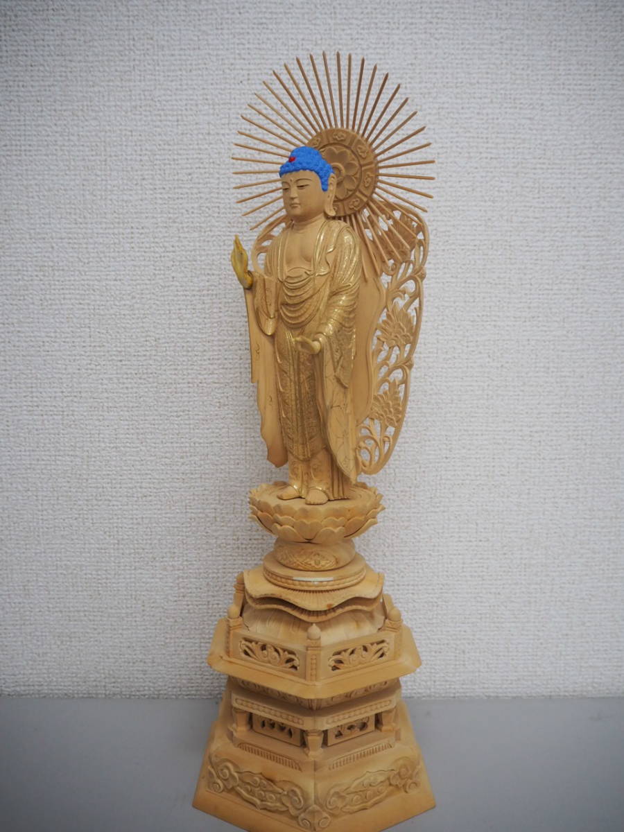 長期保管品 西用立弥陀 ケマン座 木彫（210215A1-1） 1520 M-