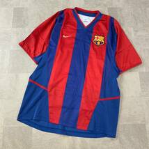 良品 NIKE ナイキ F.C.B. FCバルセロナ ストライプ ユニフォームシャツ ゲームシャツ メンズ Lサイズ レッド ブルー_画像1
