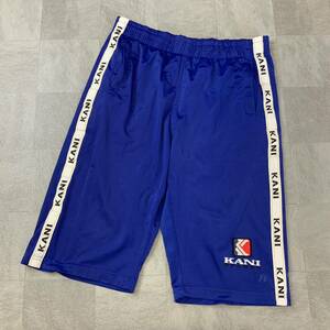 90s KANAI Karl Kani вышивка половина джерси брюки боковой лента Logo мужской L соответствует голубой белый шорты 