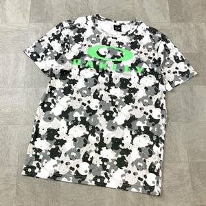 良品 OAKLEY オークリー カモフラージュ 迷彩 ビッグロゴ 半袖 tシャツ メンズ Lサイズ グレー ネオングリーン 完売品