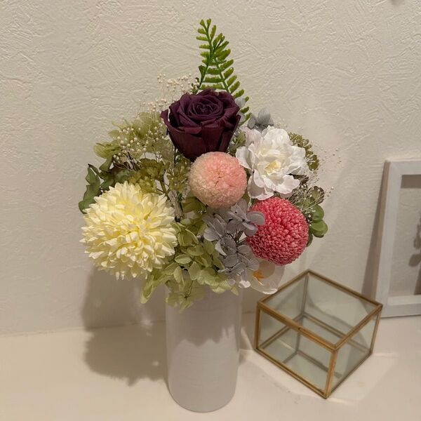 プリザーブドフラワー仏花 アーティフィシャルフラワー お悔やみ お供え 一基 アレンジメント プリザーブドフラワー
