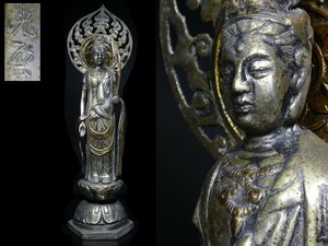 ◆仏教美術・聖観世音菩薩像・鍍金仏・立像・在銘・高さ40㌢◆aa890