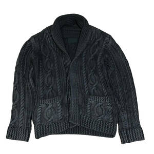 junhashimoto ジュンハシモト SAND BLAST SHAWL CARDIGAN ショール カーディガン ケーブル ユーズド加工 2 黒 KNT1309006 メンズ OU1