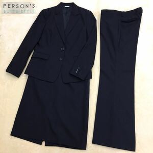  Aoyama Person's suit style black formal setup 3 point set jacket flare pants skirt wool large size 15 number 