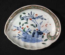 古伊万里 染付 金彩 色絵 花唐草文 海藻図 貝形 17cm 変形皿 b-40a3029_画像6