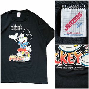 USA製 80’s〜 JERZEES ジャージーズ ヴィンテージ Tシャツ 黒 ブラック Lサイズ ディズニー ミッキー キャラクター ベルバシーン 90年代