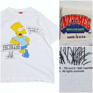 USA製 90's 1990年 NATMEG THE SIMPSONS シンプソンズ バート ヴィンテージ Tシャツ L 白 ホワイト ボディー カレッジ コロラド シングル