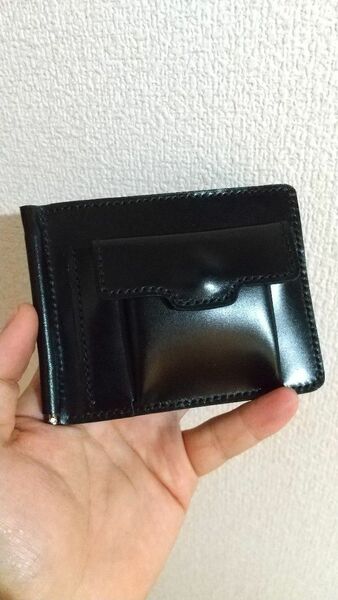 【ハンドメイド】(各色対応)コードバンの小銭入れ付マネークリップ