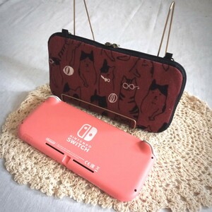  handmade * nintendo SwitchLite correspondence *. dark red. .. Chan. round fastener pouch 