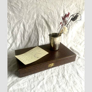 フランス 1920-50s カトラリー ケース ボックス リザード 革 型押し スプーン フォーク ナイフ テーブル 箱 ジュエリー 骨董 アンティーク