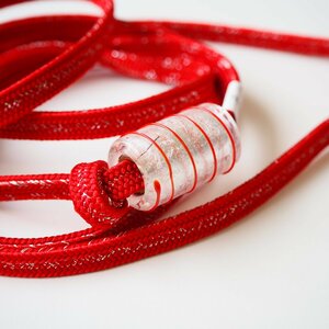 帯締め 帯留め 飾り紐 とんぼ玉 ガラス細工 筒型 帯飾り 二分紐 着物 夏 浴衣 赤 レッド