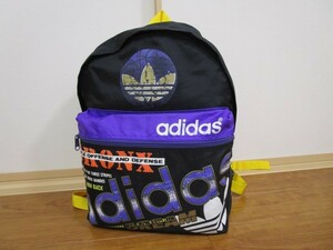 ★adidas★アディダス★リュック★黒色★ダブルジッパーファスナー★プリントロゴ★軽い★サブバッグ★80s★レトロ★昭和★