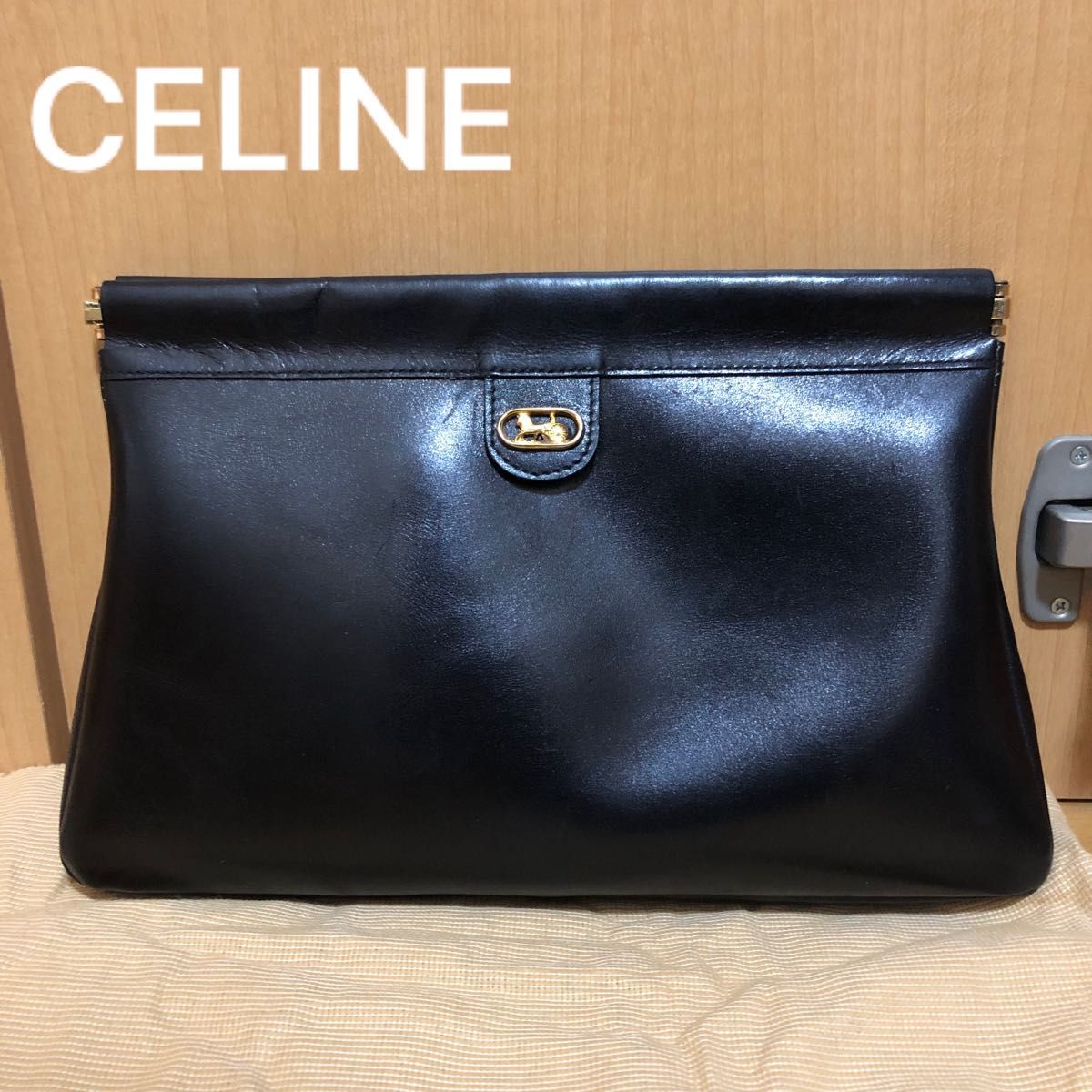 CELINE セリーヌ クラッチ バッグ 黒 革 レザー ゴールド 馬車金具-