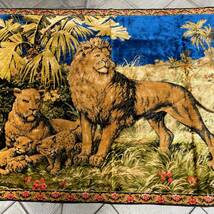 希少芸術品！BIGサイズ！ヴィンテージラグ　ライオンの親子の絨毯　イタリア雑貨ラグ/フランス英国ペルシャキリム家具イギリスアンティーク_画像1