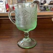 希少！ 20's〜30's アメリカアンティーク　緑色ガラスマグカップ　アールヌーボー　USAヴィンテージ食器/40'sフランス英国イギリス雑貨_画像2