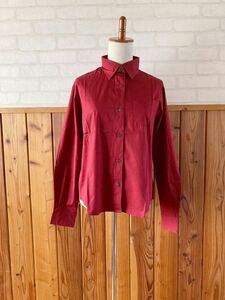未使用 レディース 長袖シャツ 赤系 Lサイズ コットンシャツ 綿 100% ネルシャツ ワイシャツ ワインレッド トップス shirt A
