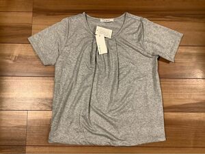 新品未使用　ラメ　シルバー　ストレッチ　半袖カットソー　Tシャツ　L