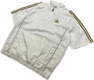 adidas GOLF ☆ 長いシーズン活躍◎ 半袖 ウィンドジャケット ハーフジップ シャツ ホワイト 白 L スポーツ 人気 アディダス ゴルフ■AA233