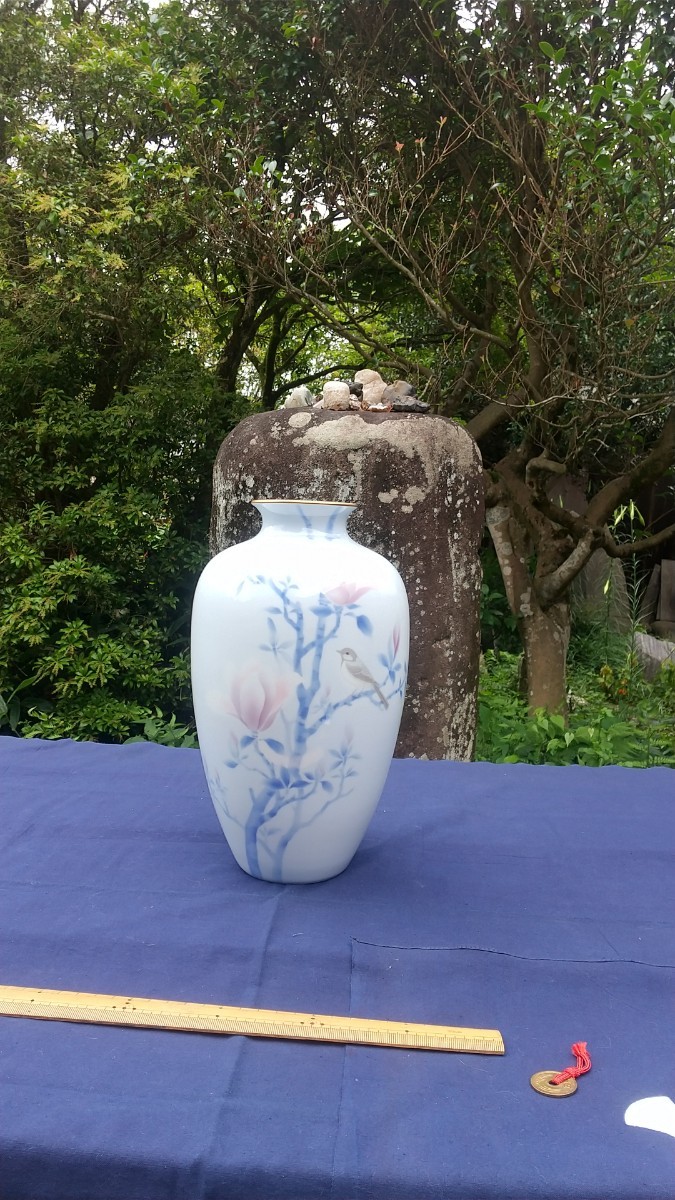 深川製磁 管窯染付 木蓮に鳥 花瓶 花器 | JChere雅虎拍卖代购