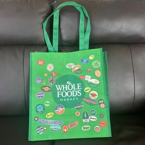 【新品】WHOLEFOODS 100%リサイクル　大きめポケット付きエコバッグ