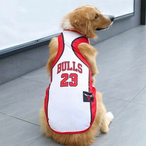 BULLS/シカゴブルズ/タンクトップ/バスケユニフォーム風デザイン/犬服/愛犬/ペット/中型・大型犬用/白/ホワイト/赤/レッド/6XL(8/23R)の画像6