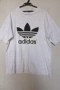 adidas/アディダス/半袖Tシャツ/前後ロゴプリント/三つ葉ロゴプリント/スポーツ/カジュアル/ライトグレー杢/USサイズL(8/21R)