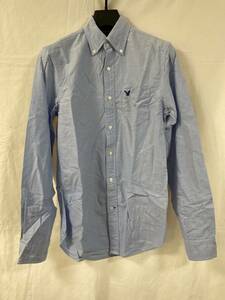 R-119 \500即決セール 古着美品　AMERICAN EAGLE ブルーの長袖ボタンダウンシャツ　XS　スリムフィット