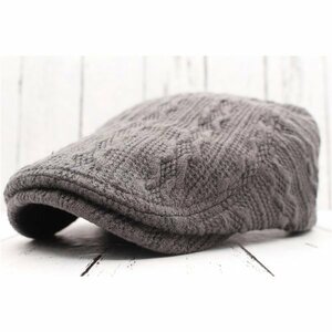 ハンチング帽子 ケーブル編み ニット 綿混 キャップ 帽子 メンズ レディース 56cm~59cm GY HC41-3