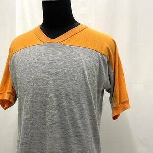 USA古着 70s 80s フットボール Tシャツ 2トーン / オレンジ 霜降りグレー 無地 5分袖 アメリカ ヴィンテージ 70年代 80年代 
