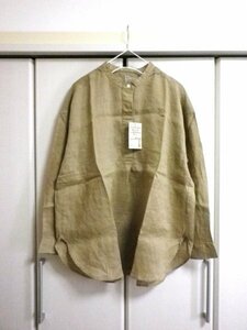 新品タグ付 MUJI 無印良品 フレンチリネン チュニックブラウス 麻100% M~Lサイズ キャメル系 ざっくりゆるり バンドカラー 洗いざらし