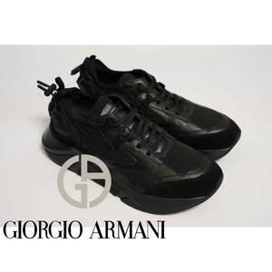 定価12万 最高峰のエレガントなダットスニーカー GIORGIO ARMANI 28CM UK9 ブラックカラー ジョルジオアルマーニ シューズ 