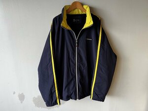 (^w^)b KANGOL SPORT カンゴル スポーツ ボア ナイロン ジャケット ウィンドブレーカー LL ネイビー イエロー フード内臓 大きいサイズ