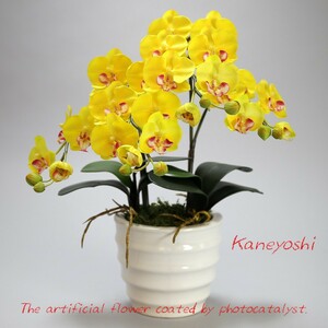  photocatalyst . butterfly orchid artificial flower interior small wheel 2 ps . yellow yellow color . festival gift souvenir birthday presentation new building opening flower fake green air cleaning 