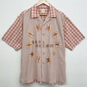 Karl Helmut embroidery patchwork open color short sleeves shirt pink check L size Karl hell mPINK HOUSE Pink House . collar 3070016