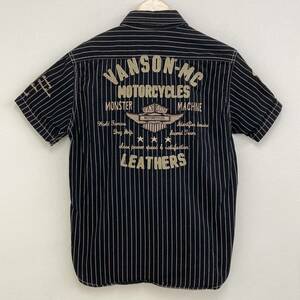 VANSON ウォバッシュ ストライプ 半袖シャツ 刺繍 ワッペン メンズ Mサイズ バンソン ワークシャツ ミリタリーシャツ 3080199