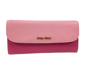 Miu Miu Long Wallet Leather Bicolor Pink [использование экстремальной красоты] Гарантия возврата