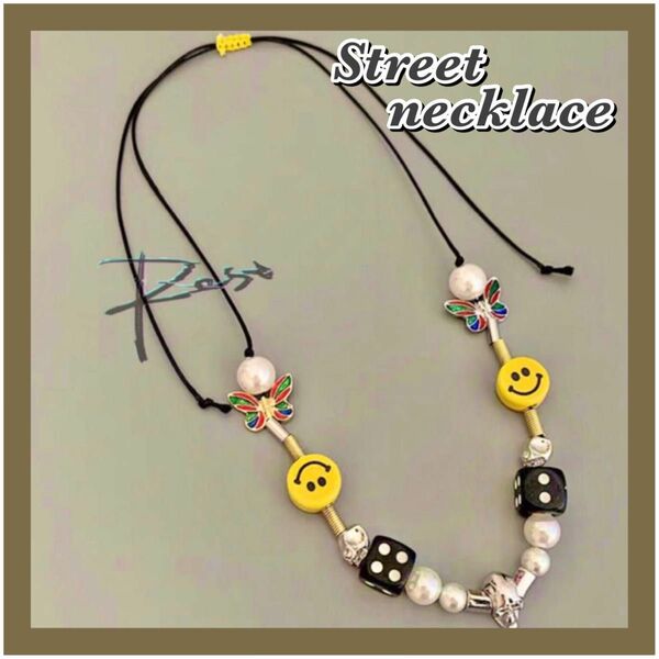 Smiley necklace ニコちゃん　スマイル　ネックレス　メンズ　ストリート　ドクロ　パール　韓国　