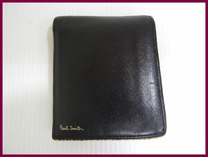 2308★M-431★ポール・スミス　Paul Smith　2つ折り財布　小銭入れ付き　レザー　黒　ブラック　マルチカラー　中古